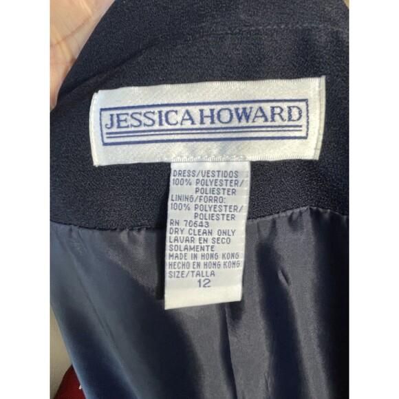 VTG 80s Jessica Howard Asymmetrical Closure Button Up Navy Blue Dress Sz 12 - Picture 10 of 11